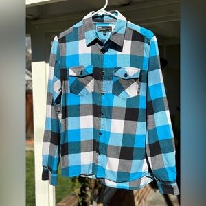 Vans Botton Down Shirt Adult Small Blue Plaid Flannel Long Sleeve Mens